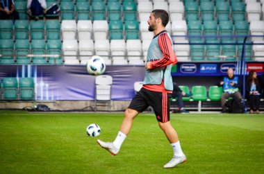 Tallinn, Estonya - 15 Ağustos, 2018: son 2018 Uefa Süper Kupası maç önce Atletico Madrid vs Real Madrid, Estonya arasında Real Madrid futbol oyuncuların eğitim