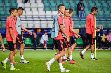 Tallinn, Estonya - 15 Ağustos, 2018: son 2018 Uefa Süper Kupası maç önce Atletico Madrid vs Real Madrid, Estonya arasında Real Madrid futbol oyuncuların eğitim