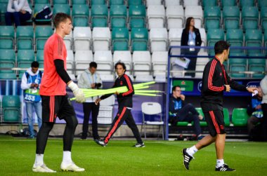 Tallinn, Estonya - 15 Ağustos, 2018: son 2018 Uefa Süper Kupası maç önce Atletico Madrid vs Real Madrid, Estonya arasında Real Madrid futbol oyuncuların eğitim