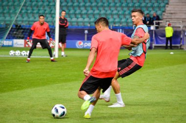 Tallinn, Estonya - 15 Ağustos, 2018: son 2018 Uefa Süper Kupası maç önce Atletico Madrid vs Real Madrid, Estonya arasında Real Madrid futbol oyuncuların eğitim