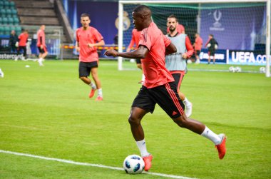 Tallinn, Estonya - 15 Ağustos, 2018: son 2018 Uefa Süper Kupası maç önce Atletico Madrid vs Real Madrid, Estonya arasında Real Madrid futbol oyuncuların eğitim