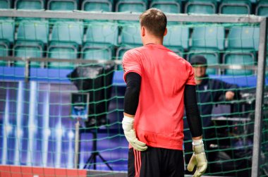 Tallinn, Estonya - 15 Ağustos, 2018: Andrei Lunin final sırasında 2018 Uefa Süper Kupası maç arada Atletico Madrid vs Real Madrid A. Le Coq Arena Stadyumu, Estonya