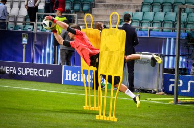 Tallinn, Estonya - 15 Ağustos, 2018: futbolcuların son 2018 Uefa Süper Kupası sırasında maç arada Atletico Madrid vs Real Madrid A. Le Coq Arena Stadyumu, Estonya