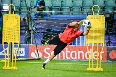 Tallinn, Estonya - 15 Ağustos, 2018: futbolcuların son 2018 Uefa Süper Kupası sırasında maç arada Atletico Madrid vs Real Madrid A. Le Coq Arena Stadyumu, Estonya