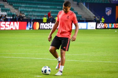 Tallinn, Estonya - 15 Ağustos, 2018: 2018 Uefa süper kupa final sırasında Casemiro maç arada Atletico Madrid vs Real Madrid A. Le Coq Arena Stadyumu, Estonya