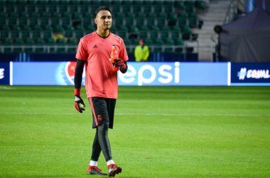 Tallinn, Estonya - 15 Ağustos, 2018: 2018 Uefa Süper Kupası Finali sırasında Keylor Navas maç arada Atletico Madrid vs Real Madrid A. Le Coq Arena Stadyumu, Estonya