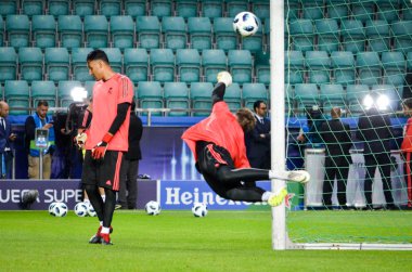 Tallinn, Estonya - 15 Ağustos, 2018: Andrei Lunin final sırasında 2018 Uefa Süper Kupası maç arada Atletico Madrid vs Real Madrid A. Le Coq Arena Stadyumu, Estonya