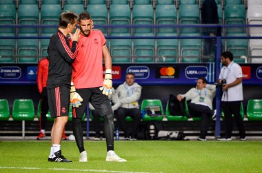 Tallinn, Estonya - 15 Ağustos, 2018: Kiko Casilla final sırasında 2018 Uefa Süper Kupası maç arada Atletico Madrid vs Real Madrid A. Le Coq Arena Stadyumu, Estonya