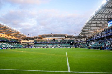 Tallinn, Estonya - 15 Ağustos, 2018: final sırasında A. Le Coq Arena Stadyumu e genel görünümünü 2018 Uefa Süper Kupası maç Atletico Madrid vs Real Madrid, Estonya arasında