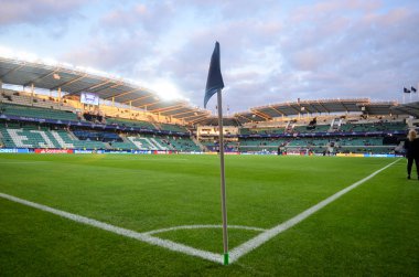 Tallinn, Estonya - 15 Ağustos, 2018: final sırasında A. Le Coq Arena Stadyumu e genel görünümünü 2018 Uefa Süper Kupası maç Atletico Madrid vs Real Madrid, Estonya arasında
