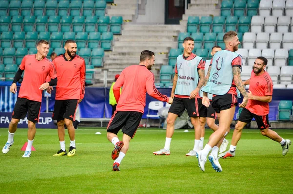 Tallinn Estônia Agosto 2018 Treinamento Jogadores Futebol Real Madrid Antes — Fotografia de Stock