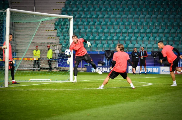 Tallinn Estônia Agosto 2018 Treinamento Jogadores Futebol Real Madrid Antes — Fotografia de Stock