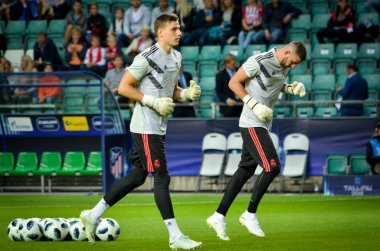 Tallinn, Estonya - 15 Ağustos, 2018: Andrei Lunin final sırasında 2018 Uefa Süper Kupası maç arada Atletico Madrid vs Real Madrid A. Le Coq Arena Stadyumu, Estonya