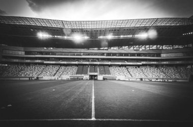 Lviv , Ukrayna - 10 Ağustos 2018: Slovakya ve Ukrayna, Ukrayna milli takımları arasında Uefa Uluslar Ligi grup seçimi sırasında boş stadyum Arena Lviv genel görünümü
