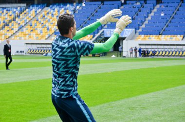 Lviv , Ukrayna - 10 Ağustos 2018: Slovakya ve Ukrayna milli takımları arasında Arena Lviv, Ukrayna'da oynanan Uefa Uluslar Ligi grup seçimi sırasında futbolcu