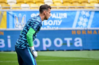 Lviv , Ukrayna - 10 Ağustos 2018: Arena Lviv, Ukrayna'da Slovakya ve Ukrayna milli takımları arasında Uefa Uluslar Ligi grup seçimi sırasında Martin Dubravka