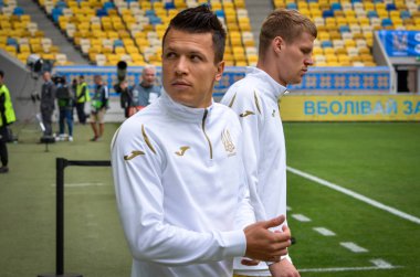 Lviv , Ukrayna - 10 Ağustos 2018: Slovakya ve Ukrayna milli takımları arasında Arena Lviv, Ukrayna'da oynanan Uefa Uluslar Ligi grup seçimi sırasında futbolcu