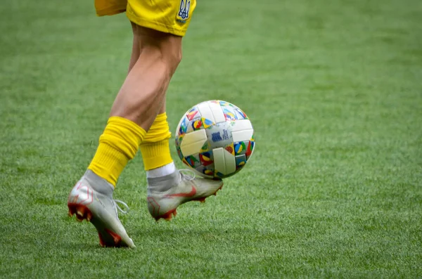 Lviv Ukraine Août 2018 Joueurs Football Avec Ballon Dans Les — Photo