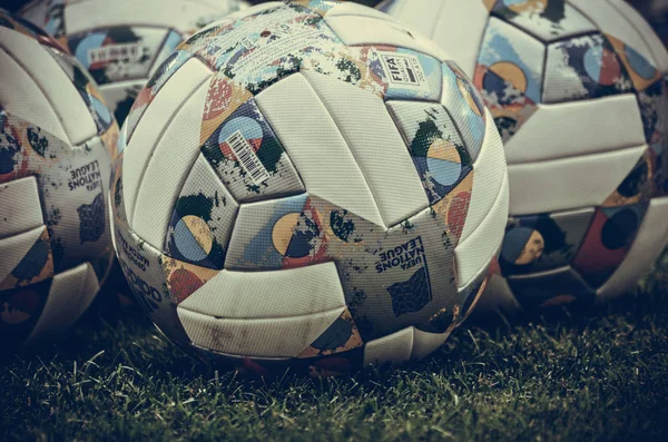 Lviv Ucrania Agosto 2018 Las Pelotas Oficiales Liga Naciones Uefa — Foto de Stock