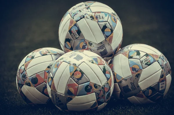 Lwów Ukraina Sierpnia 2018 Oficjalne Kulki Ligi Narodów Uefa Zbliżenie — Zdjęcie stockowe