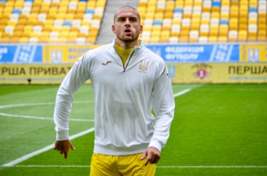 Lviv , Ukrayna - 10 Ağustos 2018: Yaroslav Rakytskyi, Slovakya ve Ukrayna milli takımları arasında Arena Lviv, Ukrayna'da oynanan Uefa Uluslar Ligi grup seçimi sırasında