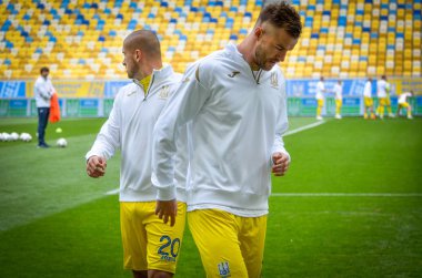 Lviv , Ukrayna - 10 Ağustos 2018: Andriy Yarmolenko, Slovakya ve Ukrayna milli takımları arasında Arena Lviv, Ukrayna'da oynanan Uefa Uluslar Ligi grup seçimi sırasında