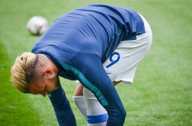 Lviv , Ukrayna - 10 Ağustos 2018: Arena Lviv, Ukrayna'da Slovakya ve Ukrayna milli takımları arasında Uefa Uluslar Ligi grup seçimi sırasında Erik Pacinda