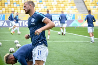 Lviv , Ukrayna - 10 Ağustos 2018: Adam Nemec, Slovakya ve Ukrayna milli takımları arasında Arena Lviv, Ukrayna'da oynanan Uefa Uluslar Ligi grup seçimi sırasında