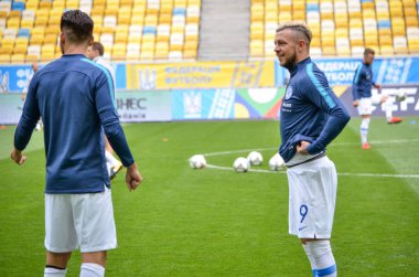 Lviv , Ukrayna - 10 Ağustos 2018: Arena Lviv, Ukrayna'da Slovakya ve Ukrayna milli takımları arasında Uefa Uluslar Ligi grup seçimi sırasında Erik Pacinda