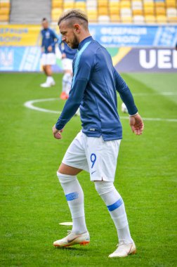 Lviv , Ukrayna - 10 Ağustos 2018: Arena Lviv, Ukrayna'da Slovakya ve Ukrayna milli takımları arasında Uefa Uluslar Ligi grup seçimi sırasında Erik Pacinda