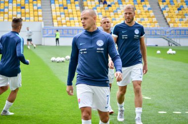 Lviv , Ukrayna - 10 Ağustos 2018: Vladimir Weiss, Slovakya ve Ukrayna milli takımları arasında Arena Lviv, Ukrayna'da oynanan Uefa Uluslar Ligi grup seçimi sırasında