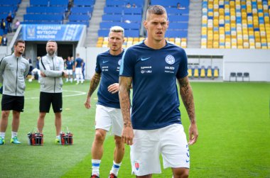 Lviv , Ukrayna - 10 Ağustos 2018: Martin Skrtel, Slovakya ve Ukrayna milli takımları arasında Arena Lviv, Ukrayna'da oynanan Uefa Uluslar Ligi grup seçimi sırasında
