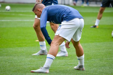 Lviv , Ukrayna - 10 Ağustos 2018: Slovakya ve Ukrayna, Ukrayna milli takımları arasında Uefa Uluslar Ligi sırasında Slovakya takımının futbolcularını eğitin