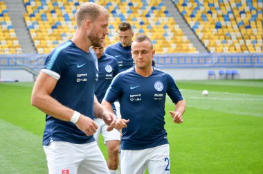 Lviv , Ukrayna - 10 Ağustos 2018: Slovakya ve Ukrayna milli takımları arasında Arena Lviv, Ukrayna'da oynanan Uefa Uluslar Ligi grup seçimi sırasında futbolcu