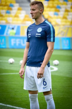 Lviv , Ukrayna - 10 Ağustos 2018: Jan Gregus, Slovakya ve Ukrayna milli takımları arasında Arena Lviv, Ukrayna'da oynanan Uefa Uluslar Ligi grup seçimi sırasında
