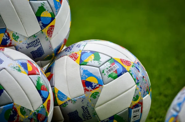 Lviv Oekraïne Augustus 2018 Officiële Ballen Van Uefa Nations League — Stockfoto