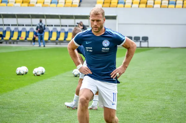 Lviv , Ukrayna - 10 Ağustos 2018: Adam Nemec, Slovakya ve Ukrayna milli takımları arasında Arena Lviv, Ukrayna'da oynanan Uefa Uluslar Ligi grup seçimi sırasında