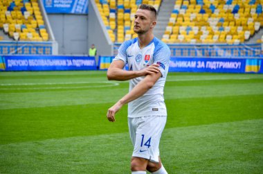 Lviv , Ukrayna - 10 Ağustos 2018: Uefa Uluslar Ligi grup seçimi sırasında Slovakya ve Ukrayna milli takımları arena da Lviv, Ukrayna