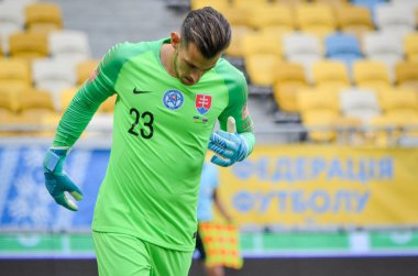 Lviv , Ukrayna - 10 Ağustos 2018: Slovakya ve Ukrayna, Ukrayna milli takımları arasında Uefa Uluslar Ligi grup seçimi sırasında Martin Dubravka