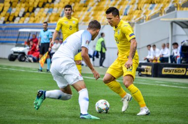Lviv , Ukrayna - 10 Ağustos 2018: Lubomir Satka, Slovakya ve Ukrayna milli takımları arasında Uefa Uluslar Ligi grup seçimi sırasında