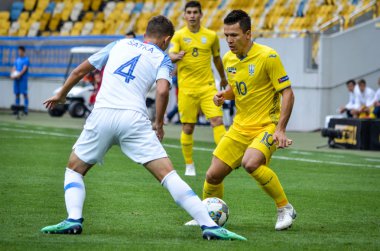 Lviv , Ukrayna - 10 Ağustos 2018: Lubomir Satka, Slovakya ve Ukrayna milli takımları arasında Uefa Uluslar Ligi grup seçimi sırasında