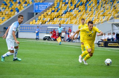 Lviv , Ukrayna - 10 Ağustos 2018: Lubomir Satka, Slovakya ve Ukrayna milli takımları arasında Uefa Uluslar Ligi grup seçimi sırasında