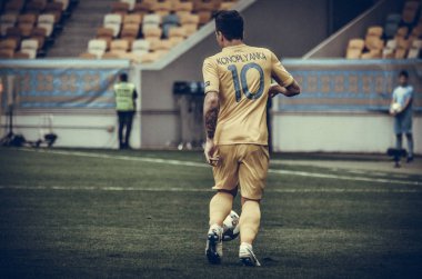 Lviv , Ukrayna - 10 Ağustos 2018: Avrupa Ligi grup seçimi sırasında Slovakya ve Ukrayna milli takımları arena da Lviv, Ukrayna