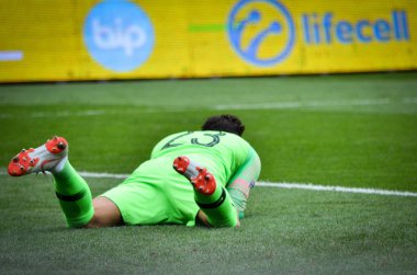 Lviv , Ukrayna - 10 Ağustos 2018: Arena Lviv, Ukrayna'da Slovakya ve Ukrayna milli takımları arasında Uefa Uluslar Ligi grup seçimi sırasında Martin Dubravka