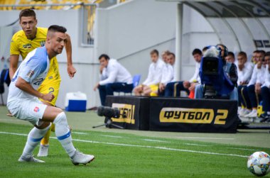 Lviv , Ukrayna - 10 Ağustos 2018: Martin Skrtel, Slovakya ve Ukrayna milli takımları arasında Arena Lviv, Ukrayna'da oynanan Uefa Uluslar Ligi grup seçimi sırasında