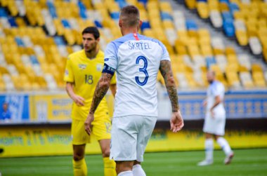 Lviv , Ukrayna - 10 Ağustos 2018: Martin Skrtel, Slovakya ve Ukrayna milli takımları arasında Arena Lviv, Ukrayna'da oynanan Uefa Uluslar Ligi grup seçimi sırasında