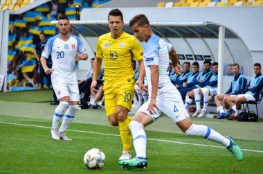 Lviv , Ukrayna - 10 Ağustos 2018: Lubomir Satka, Slovakya ve Ukrayna milli takımları arasında Arena Lviv, Ukrayna'da oynanan Uefa Uluslar Ligi grup seçimi sırasında