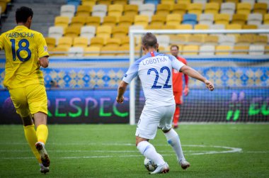 Lviv , Ukrayna - 10 Ağustos 2018: Slovakya ve Ukrayna milli takımları arasında Arena Lviv, Ukrayna'da oynanan Uefa Uluslar Ligi grup seçimi sırasında Stanislav Lobotka