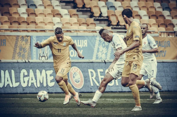 乌克兰利沃夫 2018年8月10日 在斯洛伐克和乌克兰国家队之间的欧足联联赛分组选择中 马洛斯对阵马雷克 哈姆西克 — 图库照片