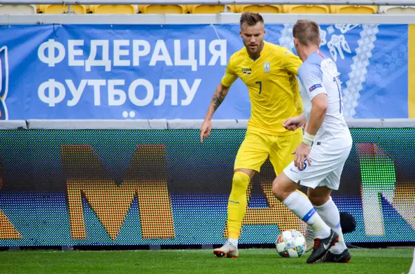 Lviv Oekraïne Augustus 2018 Andriy Yarmolenko Tijdens Groepsselectie Van Uefa — Stockfoto